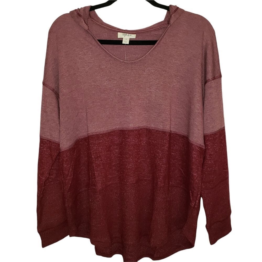 Style & Co Pullover Colorblock Long Sleeve Hoodie Top